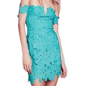 Free People X Saylor Off The Shoulder Presley Floral Green Dress Womens Size L